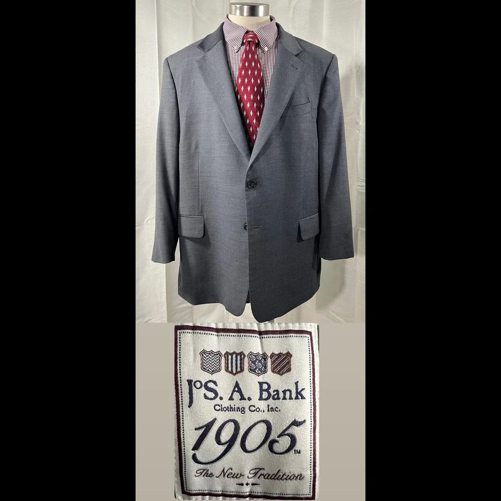 Jos A Bank 1905 Gray Wool Blazer Sport Coat 48S 2-Button
